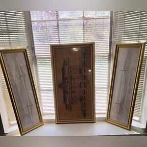 Complete 3-Piece Triptych: Framed Architectural Landmark Series (40" x 17" each)